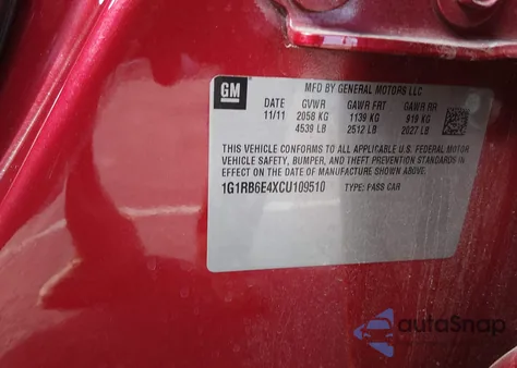 2012 Chevrolet Volt z USA, uszkodzony, nr VIN 1G1RB6E4XCU109510